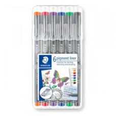 Staedtler Pigment Liner 0.3mm - Wallet 6 Asst Colours (Orange; Red; Violet; Blue; Green; Brown)