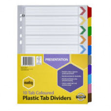 Marbig Dividers Reinforced Coloured A4 10 Tab