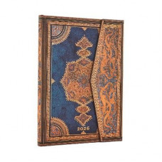 PB 2026 Safavid Indigo (Safavid Binding Art) Midi 12-month Horizontal Hardcover Flexi Dayplanner 2026 (Wrap Closure)