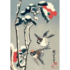 Journal: Sparrows and Camellia in Snow Lined
