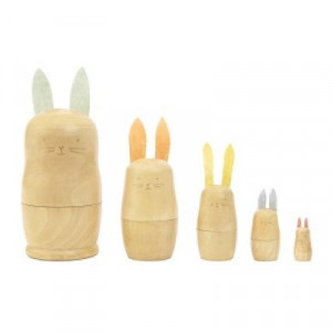 Stacking/Nesting Bunnies Wooden Toy in a Tin